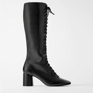 Zara black leather lace up boot. New